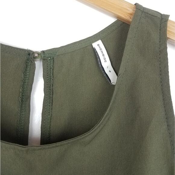 Army Green Tank Tunic Side Cut Outs Asymmetric - Picture 4 of 5